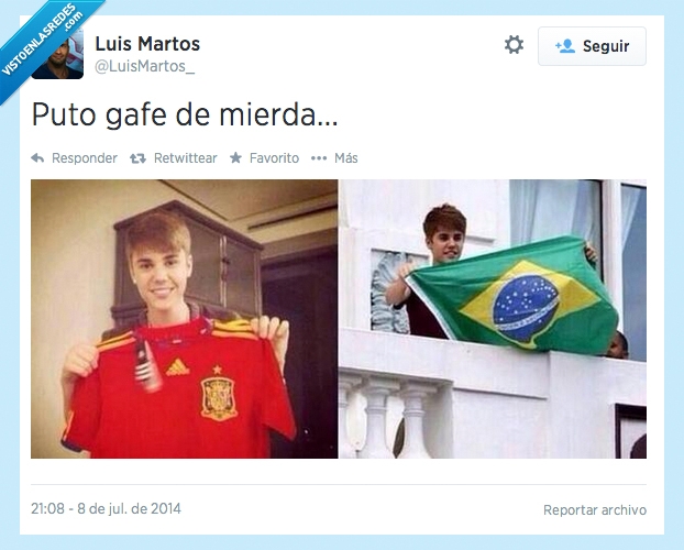 justin,bieber,gafe,mundial,españa,brasil,pierden,bandera,camiseta