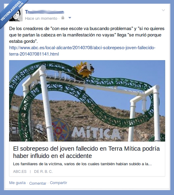 Gordofobia,Terra Mítica,Partido Popular,Desfalco,Accidente,Criminalización de la Víctima,Muerte,atracción,Parque temático