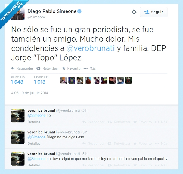 se entera por twitter,cholo,amigo,periodista,viuda,esposa,saludo,accidente,la has liado,brasil,simeone