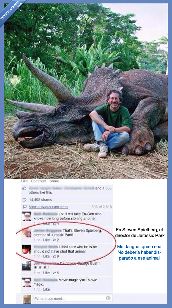 jurassic park,director,cazador,tonta,triceratops,animal,matar,cazadar,steven spielberg