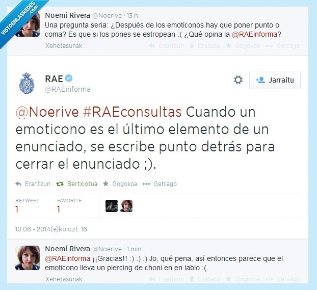 RAE,escribir,emoticonos,puntuación,caritas,piercing,choni
