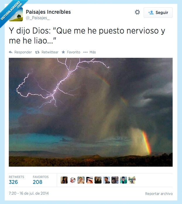dios,nervioso,se ha liao,rayos,arcoiris,nube