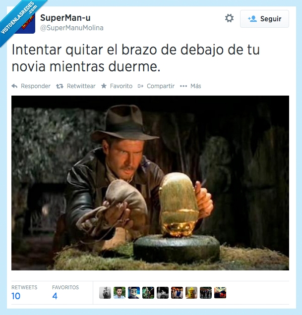 indiana jones,brazo,novia,dormir,mover,despertar