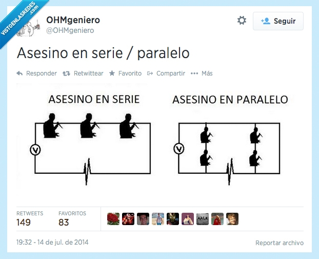 asesino,friki,chiste,ingeniería,circuitos,serie,paralelo,conexión,twitter,ohmgeniero,ingeniero,estudiar