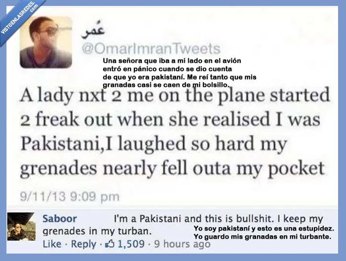 avión,granada,señora,pakistaní,burla,estereotipos,terrorista,turbante,bomba