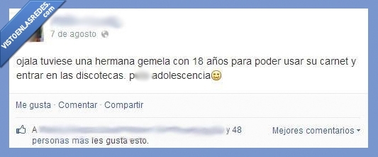 mayor de edad,para usar su carnet,adolescencia,igual,misma,edad,de 18 años,gemela,hermana