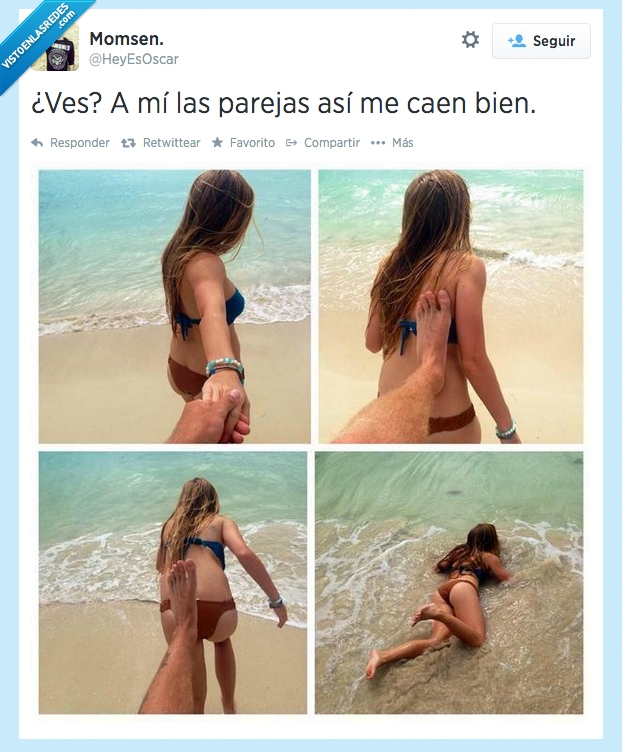 pareja,empujar,playa,pie,novia,caer,tirar,orilla,patada