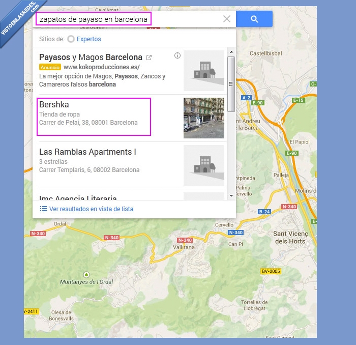 Google maps,payaso,bershka,ropa,zapatos,mapa