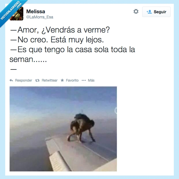 Casa sola,Twitter,LaMorra_Esa,avion,ala,hombre,subido,novia,chica,aprovechar la ocación