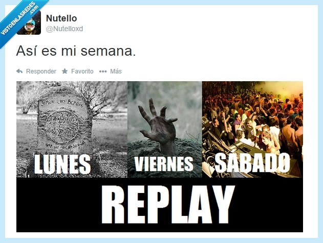 nutello,twitter,risa,semana,chiste,fiesta,replay,lunes,viernes,sábado