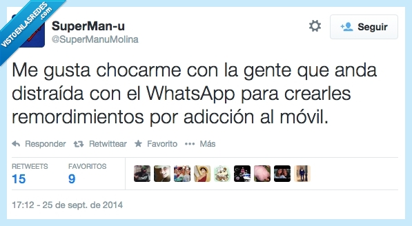 whatsapp,móvil,adicción,chocar,distraída