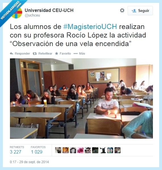 demasiado difícil,si os fijáis son solo tías menos un chico,Magisterio,UCH,velas,observar,universidad