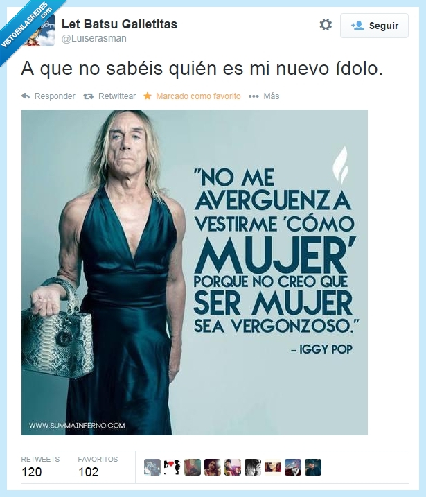 Iggy Pop,travestido,mujer,hombre,vergüenza,vestido,bolso