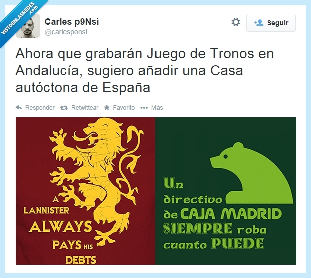 caja Madrid,Lannister,deudas,paga,roba,puede,ladrones,banco,juego de tronos,GOT,España,Andalucía