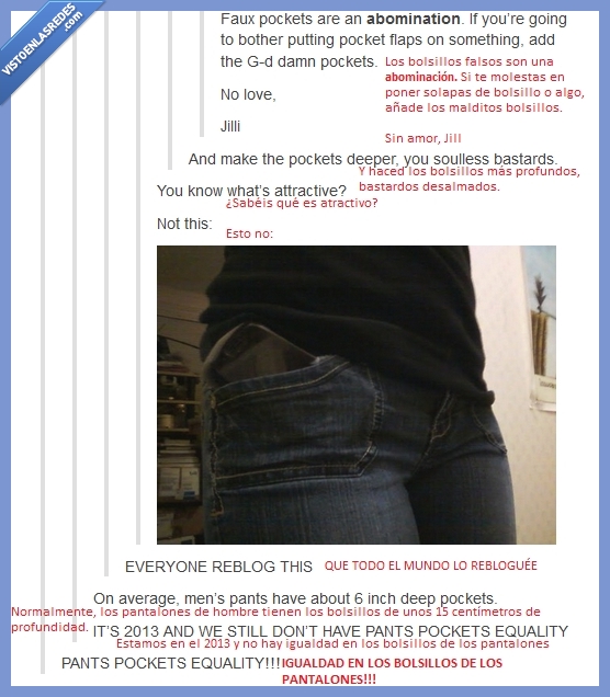 Pantalones,bolsillos,falsos,profundo,móvil,abominación,igualdad,atractivo,tumblr,injusticia