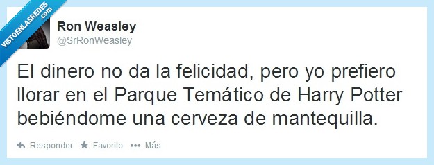 dinero,dar,felicidad,llorar,parque,tematico,harry potter,beber,cerveza,mantequilla