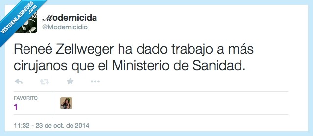 Reneé Zellweger,cirujano,trabajo,ministerio,sanidad,modernicidio