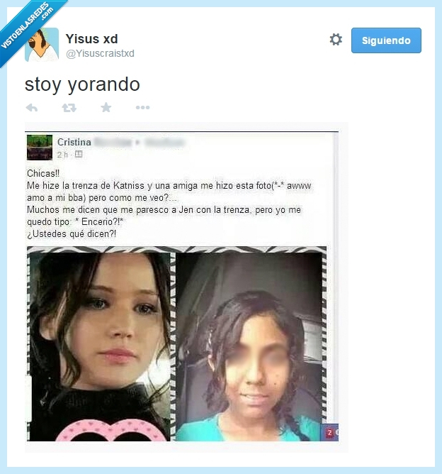 encerio,katniss,los juegos del hambre,jennifer Lawrence,gemelas,trenza,parecido,parecidas,gente