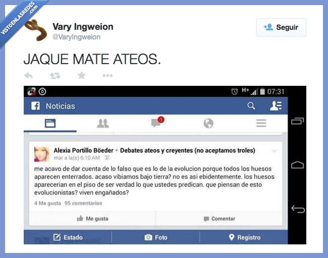 facebook,wtf del dia,ateos,religión,boom,evolución,rubia