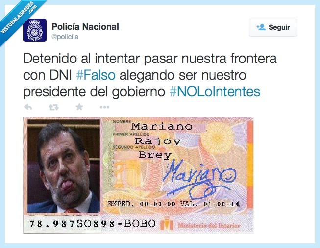 cuenta parodia a ver cuanto tardan en chaparla,burla,dni,falso,rajoy,policia