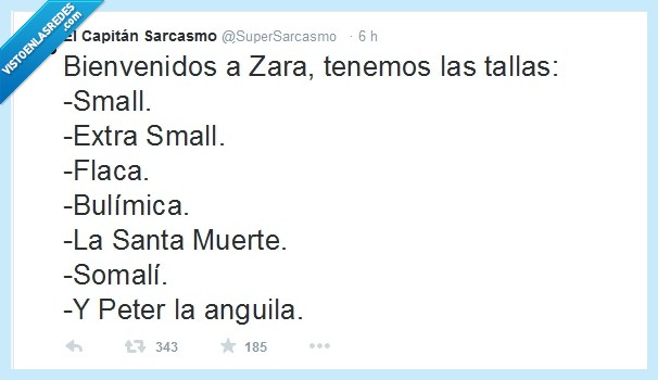 Zara,Categorías,Peso,pequeño,bulimica,small,muerte,peter el anguila,talla