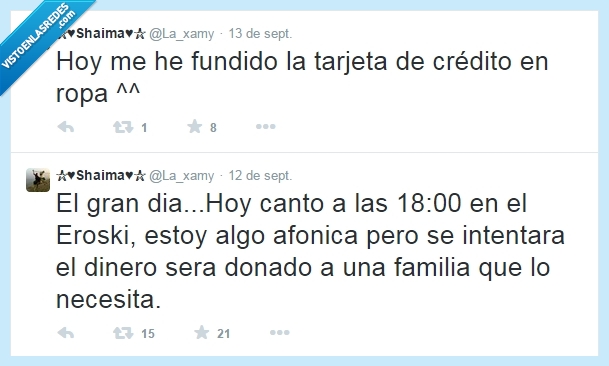 shaima,dinero,eroski,ropa,fundir,donar,gastar,tarjeta,credito,ayudar