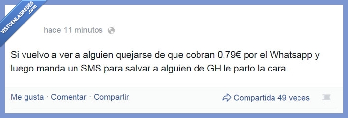 Gran Hermano,GH,whatsapp,mensaje,sms,TV,precio,pagar,queja,dinero