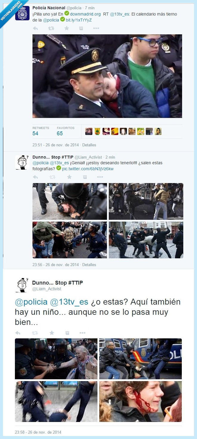 Policia,Twitter,calendario,antidistubios,paliza,niño,manifestacion,sangre,llorar