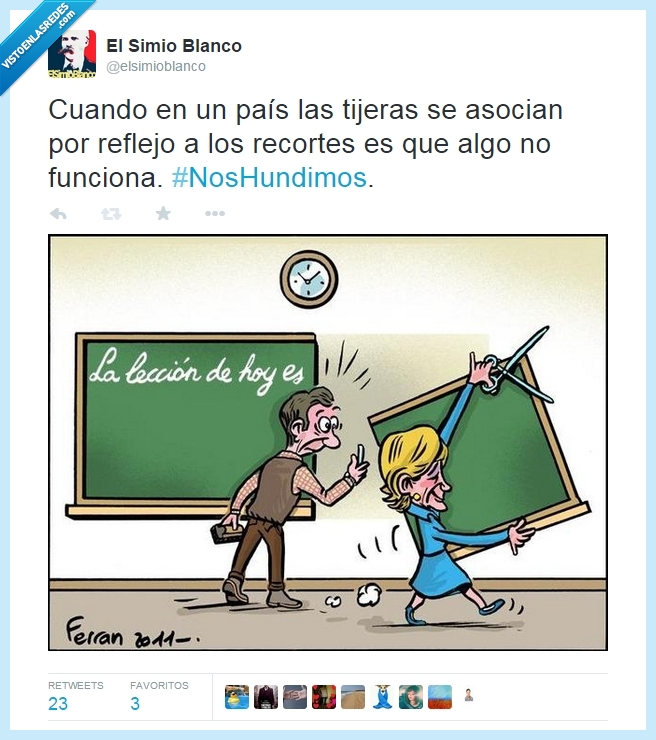 ElSimioBlanco,los recortes,tijeras,leccion,Esperanza Aguirre,cortar,pizarra,educación,profesor