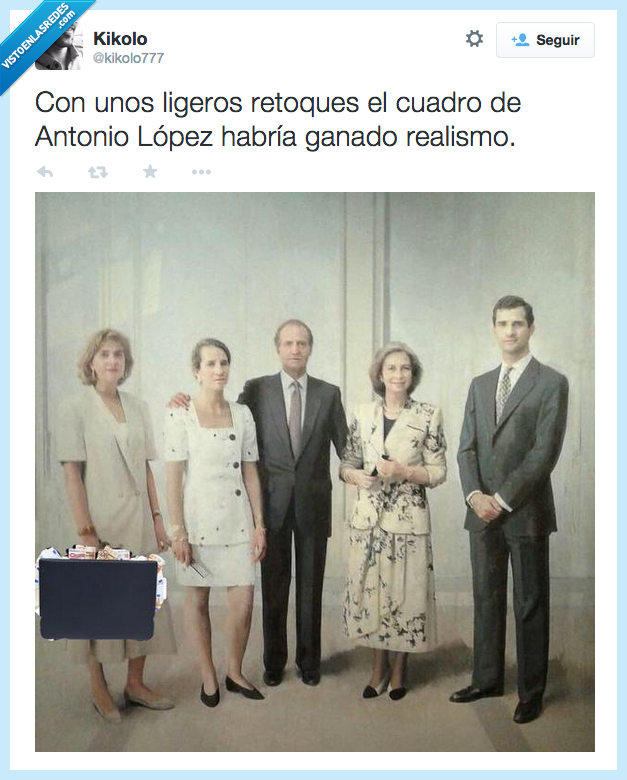 cuadro,familia,real,20,años,después,cambiar,modificar,borbon,realista,maletin,dinero,billetes,Infanta Cristina,noos