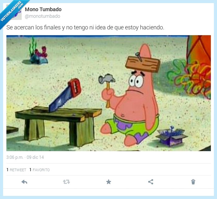 tabla,tablon,clavo,martillo,idea,final,examen,estudiar,Patrick Star,patricio estrella,tonto,bob esponja