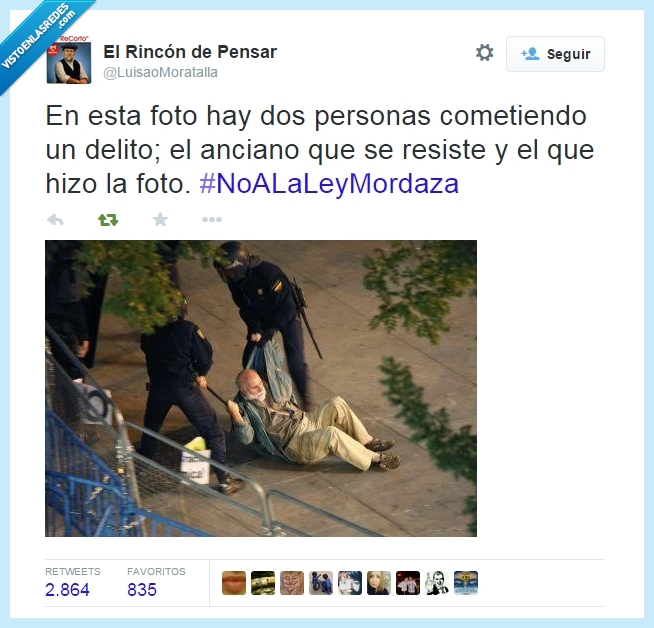 anciano,La Ley Mordaza,todos somos delincuentes menos el Gobierno,foto,resistir