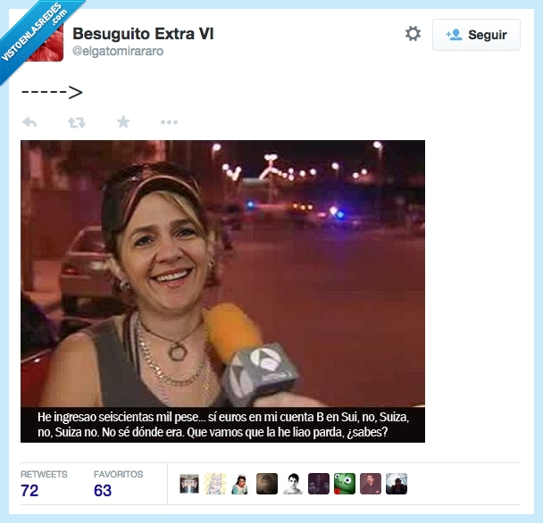 lista,suiza,ingreso,error,cuenta,mezclar,la he liao parda,video,Cristina,infanta