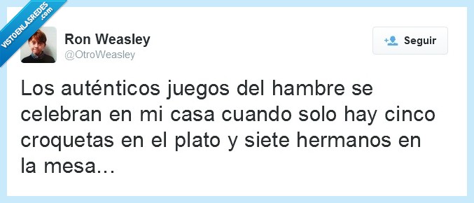 7 hermanos,Harry Potter,croquetas,Weasley,Los Juegos del Hmabre,Sagas,Sucios y pobres Weasley,Ron