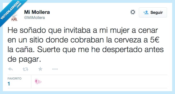 soñado,soñar,invitar,mujer,cenar sitio,cerveza,cinco,euros,caro,pagar,despertar,menos mal