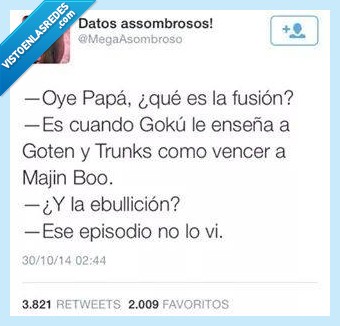 papa,Goku,fusion,Goten,Dragon ball,Bola de Dragon,Trunks,ciencia,ebullicion,Majin Boo,episodio