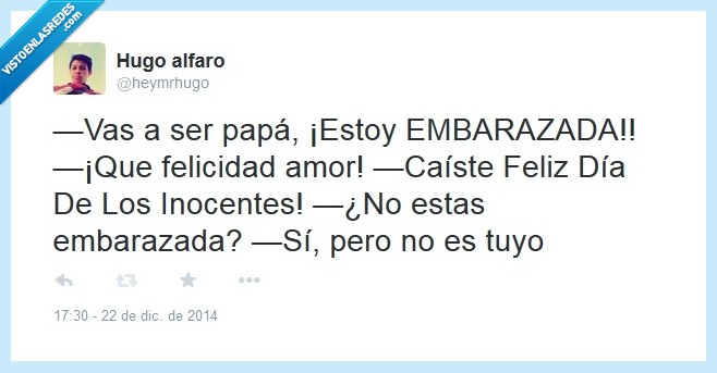 novio,novia,cuernos,padre,embarazada,dia,inocente,Feliz