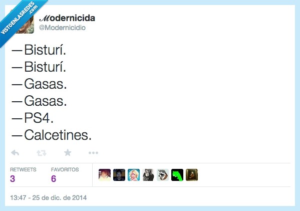 navidad,calcetines,PS4,gasas,bisturi,modernicidio