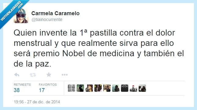 dolor,paz mundial,pastillas,premio nobel,chicos,chicas,menstruación