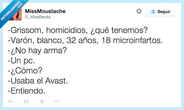 grissom,homicidios,csi,muerte,microinfarto,avast,antivirus,susto,arma,pc