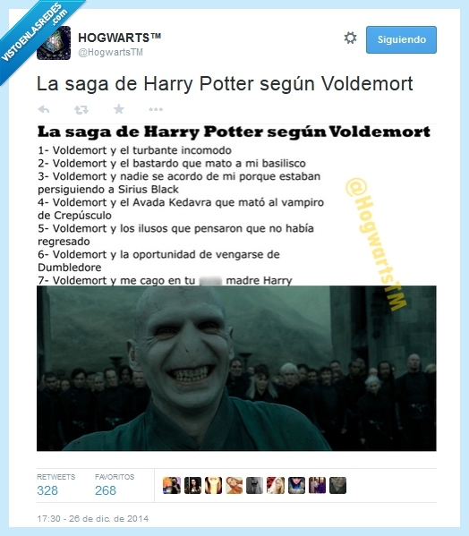 401572 - La saga de Harry Potter según Voldemort por @HogwartsTM