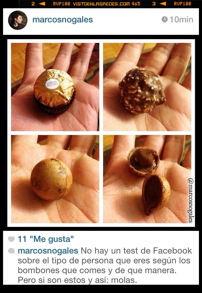 test,facebook,persona,como,comer,ferrero rocher,chocolate,fuera,sacar,avellana