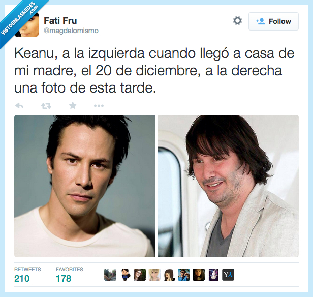 Keanu Reeves,delgado,cara,gordo,comer,casa,madre,tarde,comida