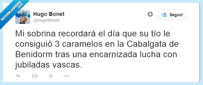 cabalgata,Reyes Magos,caramelos,lucha,vascas,jubiladas,sobrina,encarnizada