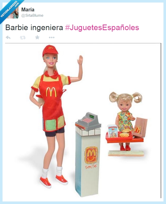 Juguetes,España,Barbie,licenciada,crisis,ingeniera,comida,comer,mcdonalds,trabajo,paro,Española,hamburguesa
