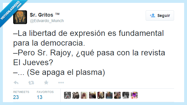 Rajoy,libertad,expresion,fundamental,democracia,revista,El Jueves,apaga,plasma,tele,pantalla,Charlie Hebdo,terrorista