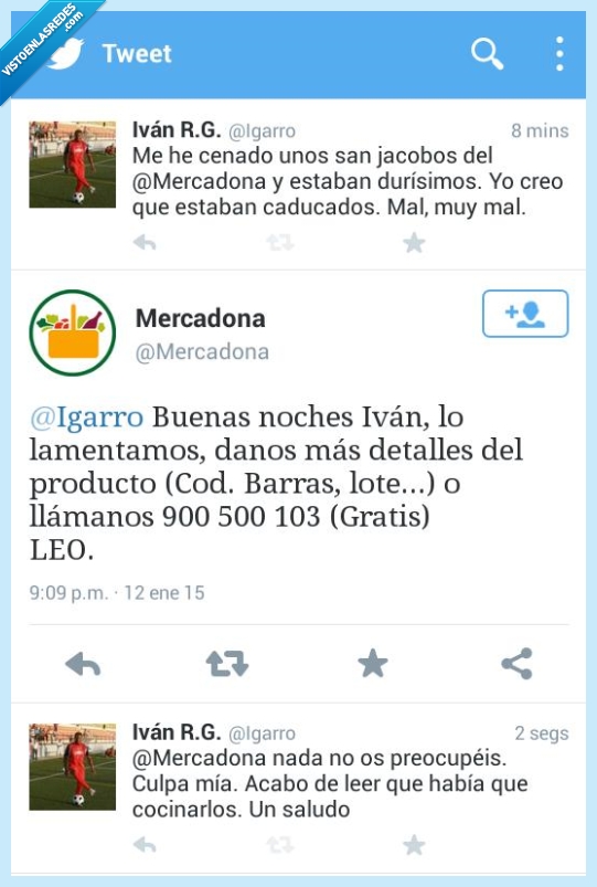 Mercadona,twitter,san jacobos,caducados,cocinarlos,duros,cocinar,congelado,comer