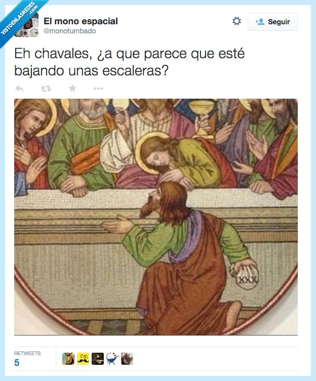 última cena,jesus,parece,bajo,escaleras,apostol,delante,mesa,chavales,broma