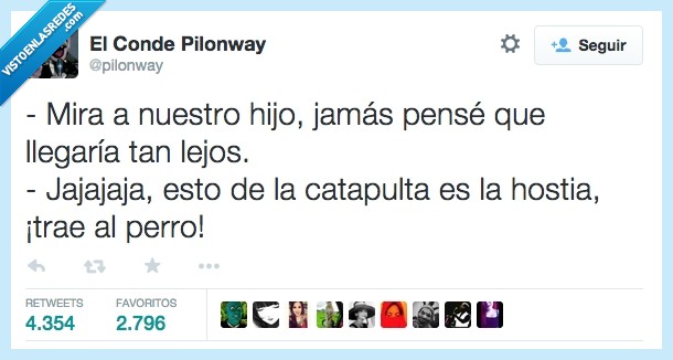 mira,hijo,lejos,llegar,catapulta,perro