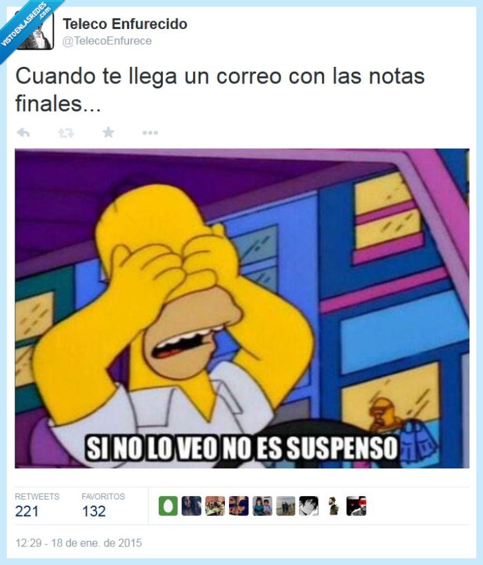 correo,notas,finales,veo,suspenso,Homer Simpson,examen,suspender,miedo